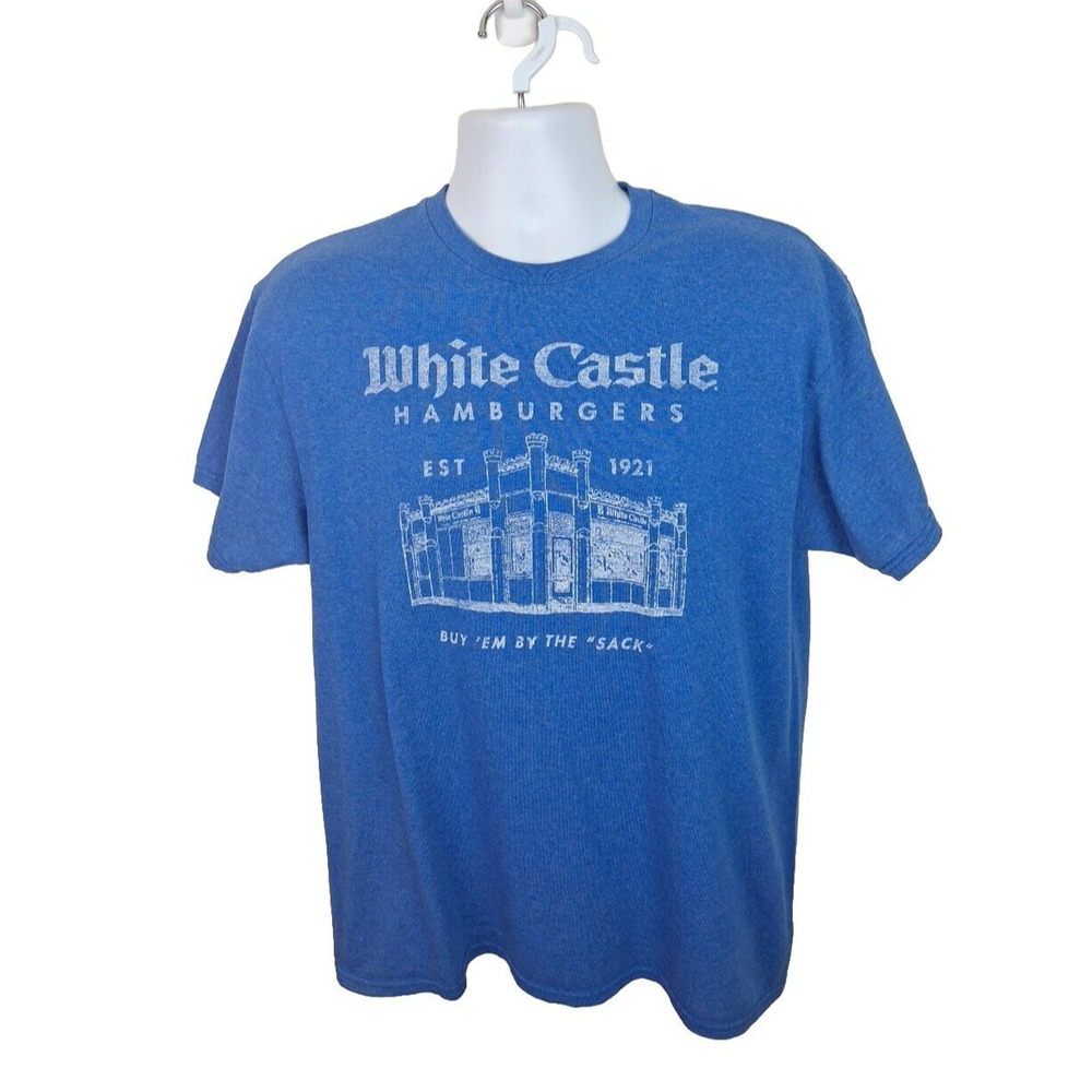 Official White Castle Hamburgers By The Sack Fast Food Blue Tshirt Size L